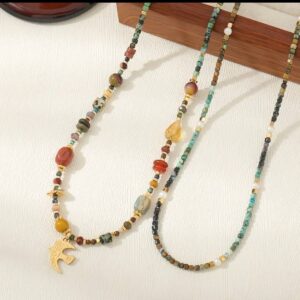 Two high-quality gemstone necklaces, gold-plated design.