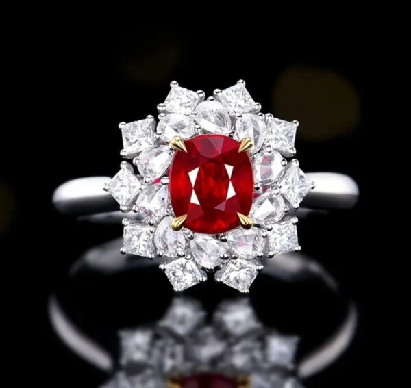 Ring, Genuine red moissanite stone, 925 sterling silver
